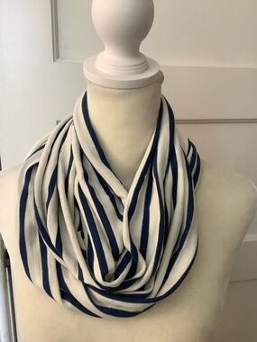 Zara Bretagne stripe wrap neck scarf, cotton blue & ivory
